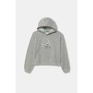 United Colors of Benetton bluză copii culoarea gri, cu glugă, cu imprimeu, 39M2C205E imagine