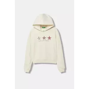 United Colors of Benetton bluză copii culoarea bej, cu glugă, cu imprimeu, 39M2C205E imagine