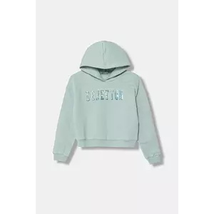 United Colors of Benetton bluză copii culoarea turcoaz, cu glugă, cu imprimeu, 39M2C205E imagine