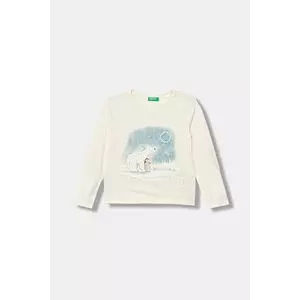 United Colors of Benetton longsleeve din bumbac pentru copii culoarea bej, cu imprimeu, 3ATNG10L9 imagine