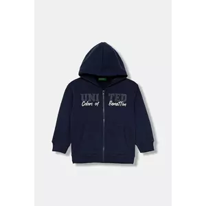 United Colors of Benetton bluză copii culoarea bleumarin, cu glugă, cu imprimeu, 3EB5G5043 imagine