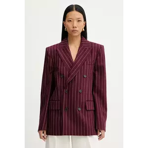 MAX&Co. jachetă din amestec de lână culoarea bordo, oversize, cu imprimeu, 2528046042200 imagine