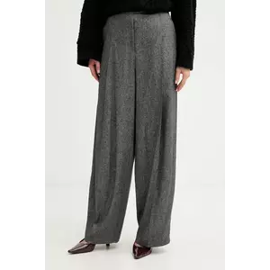 BOSS pantaloni din lână culoarea gri, drept, high waist, 50548212 imagine