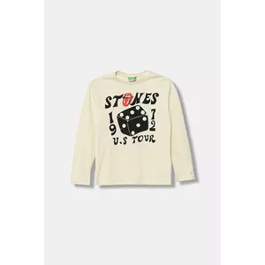 United Colors of Benetton longsleeve din bumbac pentru copii culoarea bej, cu imprimeu, 3ATNC10RH imagine