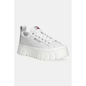 Tommy Jeans sneakers din piele TJW VULC FLATFORM LEATHER culoarea alb, EN0EN03008 imagine
