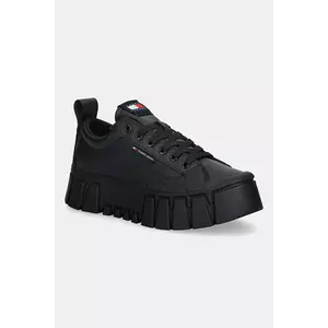 Tommy Jeans sneakers din piele TJW VULC FLATFORM LEATHER culoarea negru, EN0EN03008 imagine