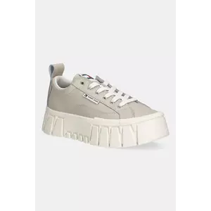 Tommy Jeans sneakers din piele TJW VULC FLATFORM LEATHER culoarea bej, EN0EN03008 imagine