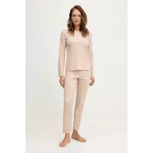 Fila pijamale de bumbac culoarea bej, FPW4219 imagine