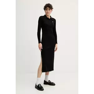 Lacoste rochie din bumbac culoarea negru, midi, mulată, EF5297 imagine