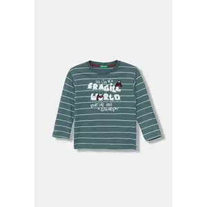 United Colors of Benetton longsleeve din bumbac pentru copii culoarea verde, cu imprimeu, 3XVJG10KW imagine
