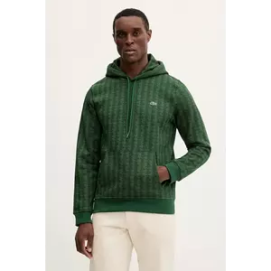 Lacoste hanorac de bumbac culoarea verde, cu glugă, cu imprimeu, SH5885 imagine