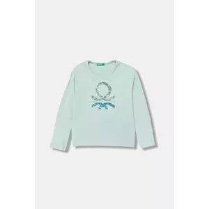 United Colors of Benetton longsleeve din bumbac pentru copii culoarea turcoaz, 3ATNC10RG imagine