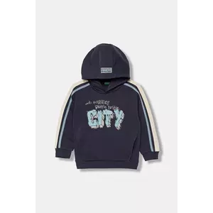 United Colors of Benetton bluză copii culoarea gri, cu glugă, cu imprimeu, 3YBPG2018 imagine