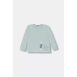 United Colors of Benetton longsleeve din bumbac pentru copii culoarea turcoaz, 3ATNG10L8 imagine