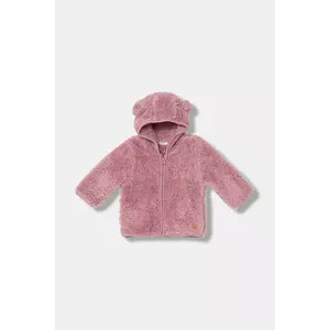 United Colors of Benetton hanorac polar pentru bebeluși culoarea roz, cu glugă, uni, 36BTA501T imagine