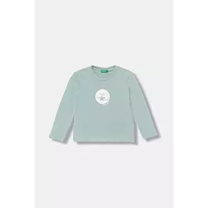 United Colors of Benetton longsleeve din bumbac pentru copii culoarea turcoaz, 3ATNG10L7 imagine