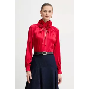 Luisa Spagnoli bluză de mătase culoarea roșu, cu imprimeu, 542316 imagine