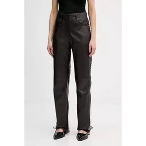 Rotate pantaloni de piele culoarea maro, lat, high waist, 1158191667 imagine