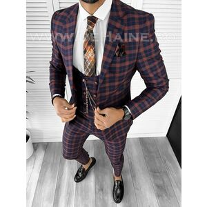 Costum barbati slim fit bleumarin in carouri B7918 P20-4.3 imagine