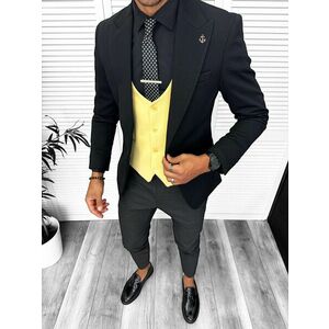 Costum barbati slim fit negru 3 piese 13313 imagine