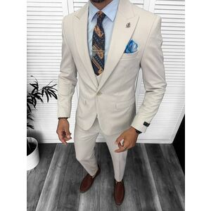 Costum barbati slim fit bej 3 piese 13346 49 imagine