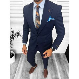 Costum barbati slim fit bleumarin 3 piese 13347 D3-3.3 imagine