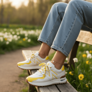 Adidasi dama casual albi cu galben 2532 N11-4 imagine