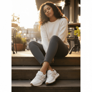 Adidasi dama casual albi cu rosu 30664 N6-2 imagine