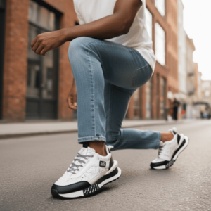 Adidasi barbati casual albi cu negru A103 imagine