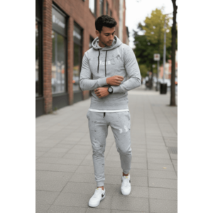 Trening barbati slim fit gri Pantaloni + Hanorac 13380 23-4.1 imagine