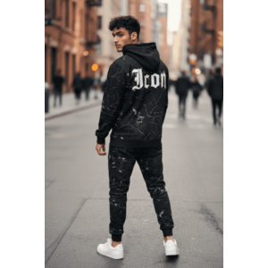 Trening barbati slim fit negru Pantaloni + Hanorac 13380 42-1 imagine