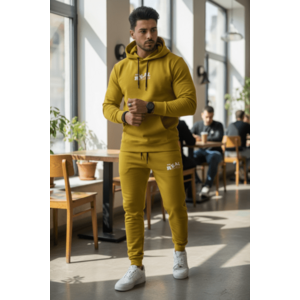 Trening barbati slim fit mustar Pantaloni + Hanorac 13360 24-3.2.3 imagine