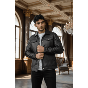 Geaca barbati neagra piele ecologica 12204 T13-1 imagine