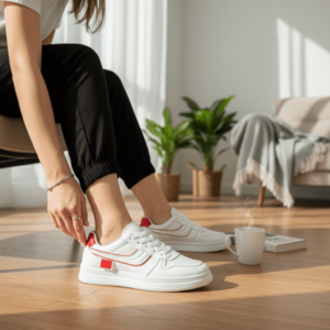 Adidasi dama casual albi cu rosu 7906 T6-2 imagine