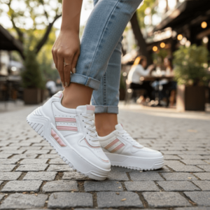 Adidasi dama casual albi cu roz 2301 N8-3 imagine