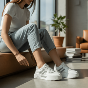 Adidasi dama casual albi cu gri 2301 N8-3 imagine