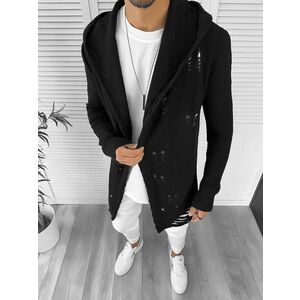 Cardigan barbati negru cu gluga slim fit ZR T3559 k7-5 imagine
