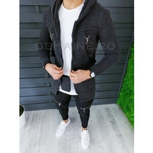 Cardigan barbati gri inchis cu gluga slim fit ZR T3615 90-3 imagine