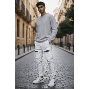 Pantaloni de trening cargo alb conici Y103 O2-5.3 imagine