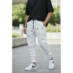 Pantaloni de trening cargo albi conici Y310 119-4 imagine