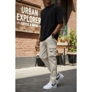 Pantaloni de trening cargo bej conici Y142 21-5 imagine