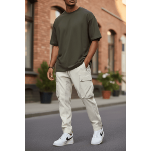 Pantaloni de trening cargo bej conici Y196 O5-4.2 imagine