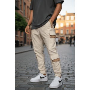 Pantaloni de trening cargo bej conici Y201 P19-4.2 imagine