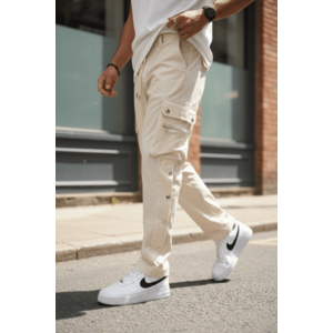 Pantaloni de trening cargo bej conici Y142 P18-5.2 imagine