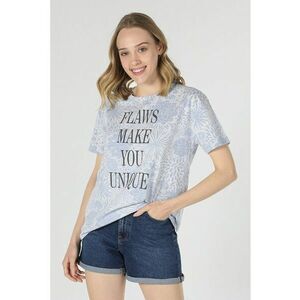 Tricou cu decolteu la baza gatului si imprimeu text contrastant imagine