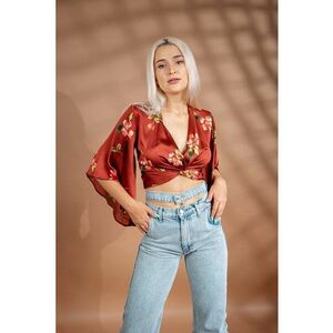 Bluza crop din satin Liza imagine