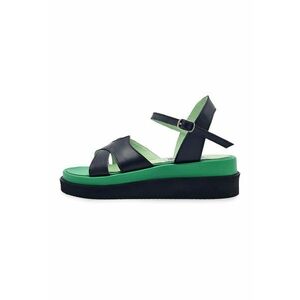 Sandale din piele cu talpa wedge si aspect contrastant imagine