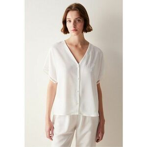 Bluza de pijama cu decolteu in V si detalii brodate imagine