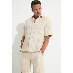 Camasa din amestec de in cu maneci scurte si model in dungi imagine