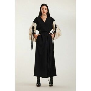 Cardigan lung cu model petrecut si maneci contrastante Astrid imagine